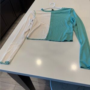 Wild Fable Teal and Cream Long Sleeve Top